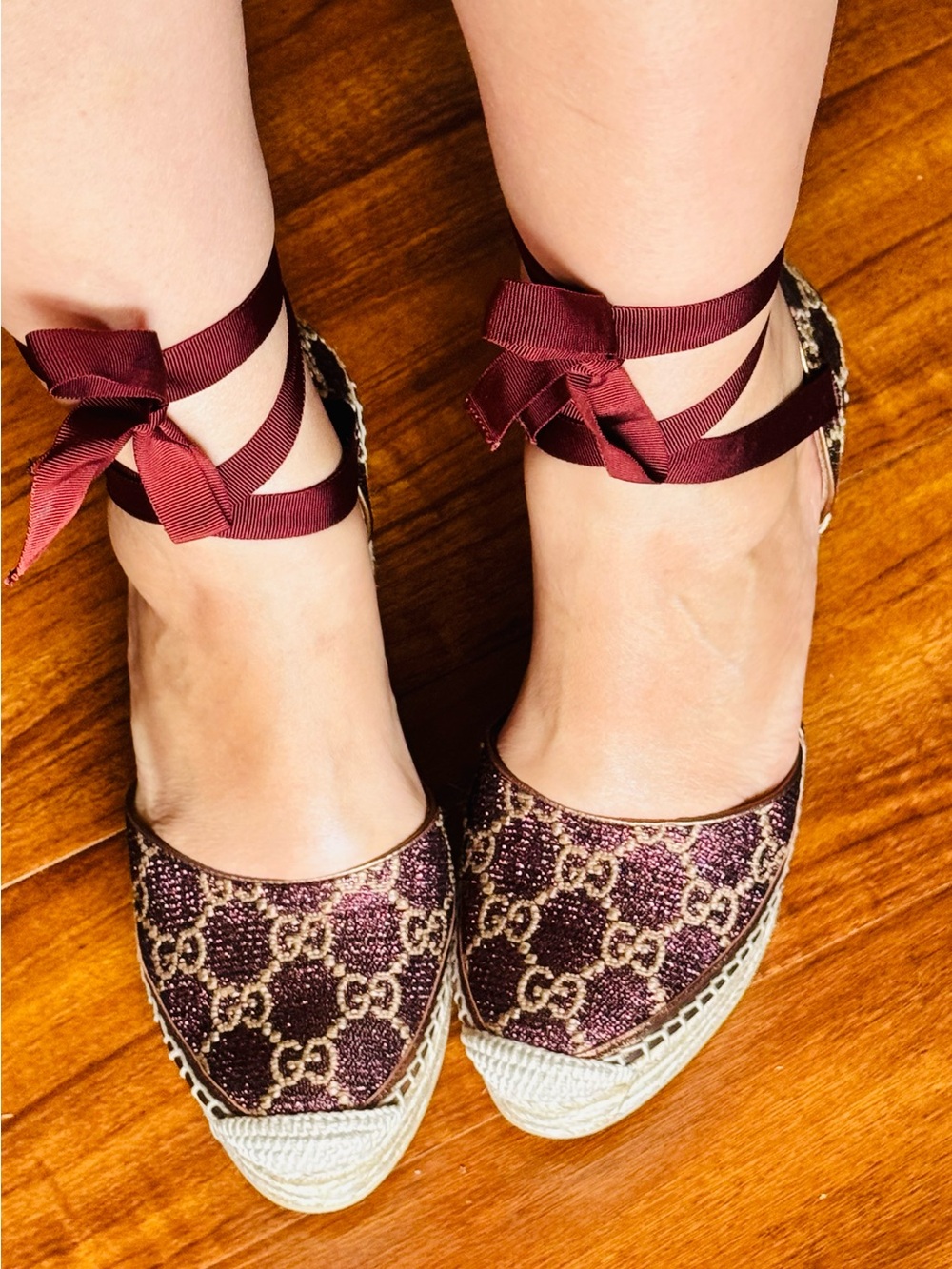 New Gucci brown bronze glitter wedge platform 40.5
